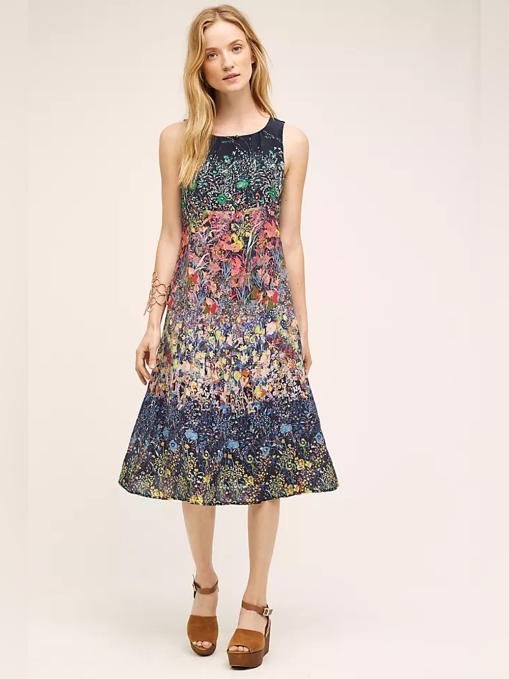 NWOT Maeve Anthropologie Larkspur Floral Vibrant Botanical Silk Midi Dress US 0
